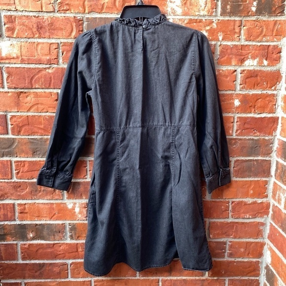 Madewell Womens 2 Black Stone Demi Ruffle Mockneck Keyhole Long Sleeve Dress - Picture 4 of 9